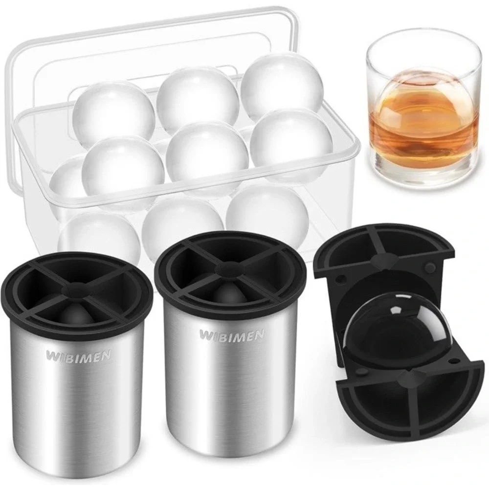 Clear Ice Cube Maker 2.5 Inch Stainless Steel Crystal Large Ball Silicone MoldOp